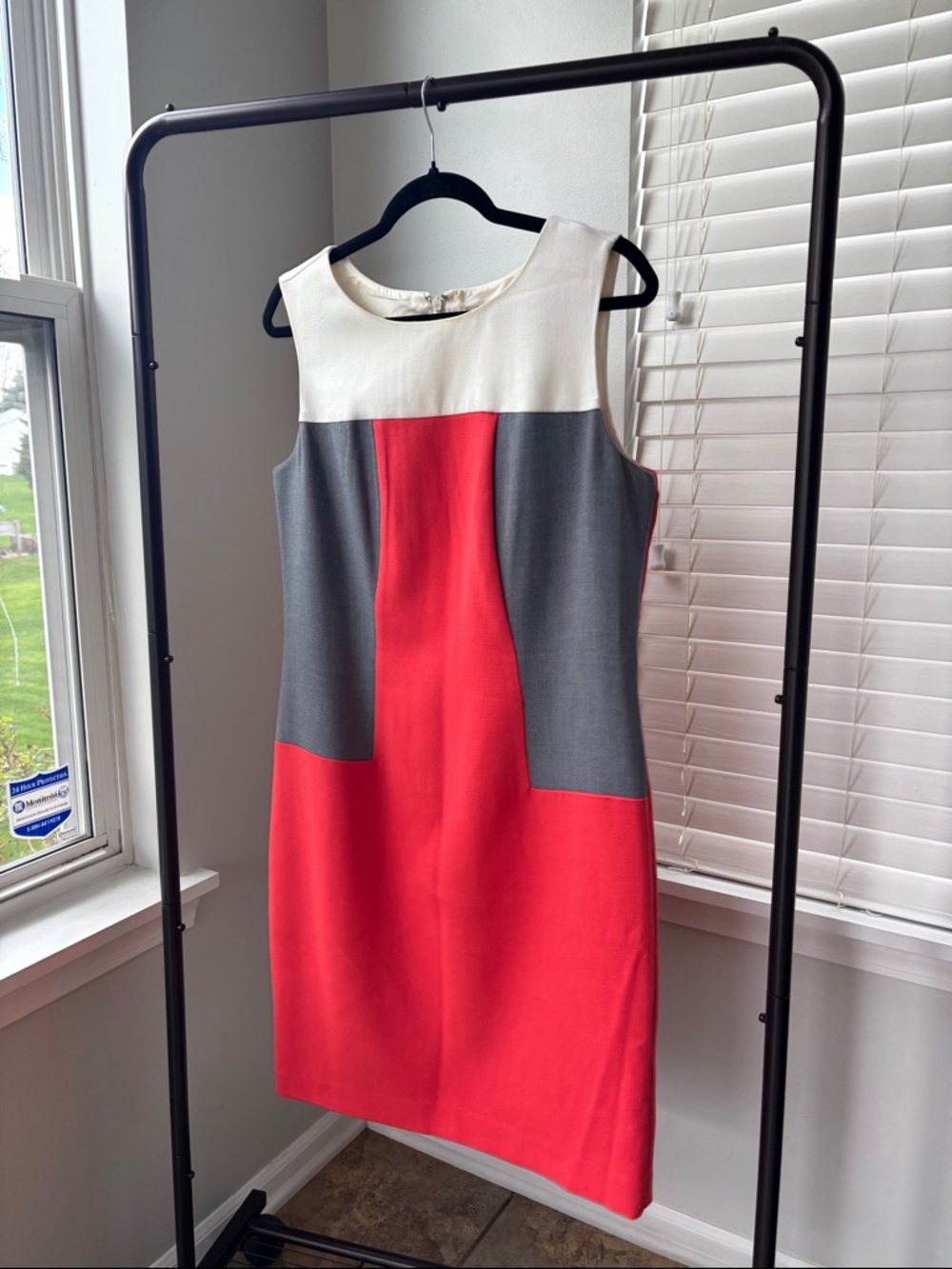 Banana Republic Colorblock Midi Dress - Red, Gray & Cream
